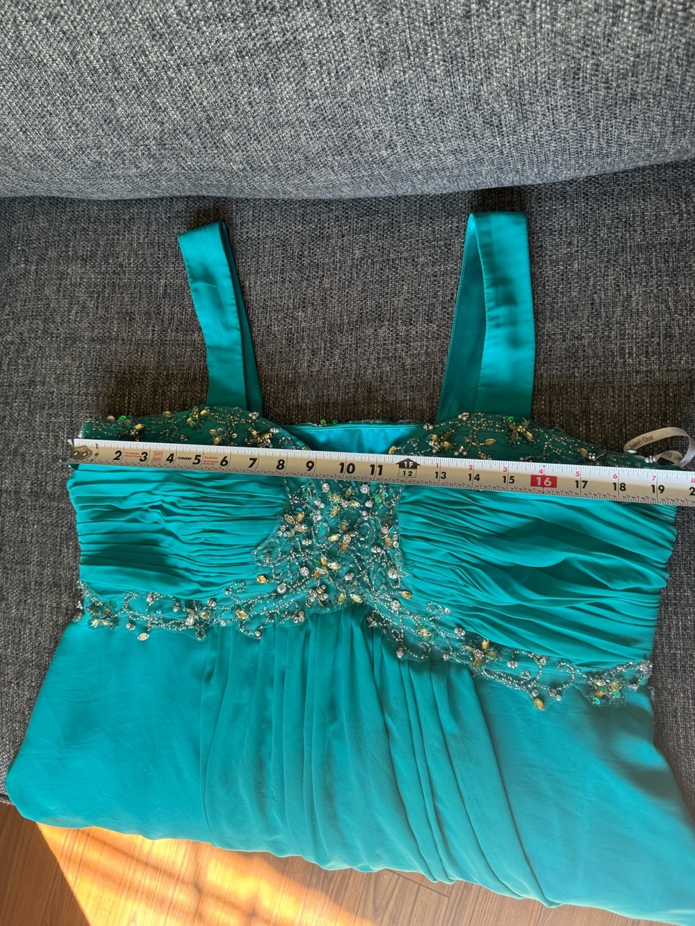 Sydney’s Closet Teal Beaded Chiffon Mini Dress - Picture 8 of 16